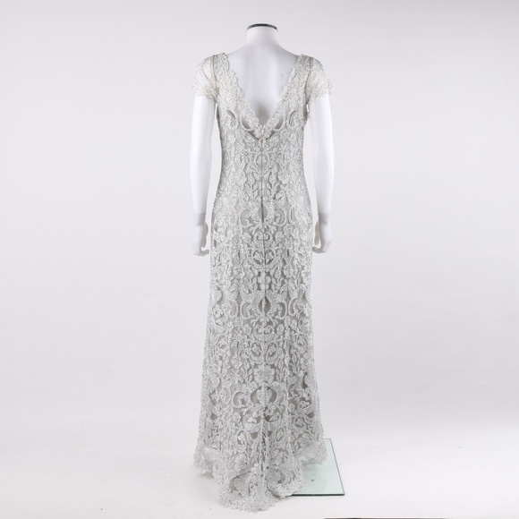 Tadashi Shoji Silver Embroidered Lace Evening Gown - Picture 2 of 3